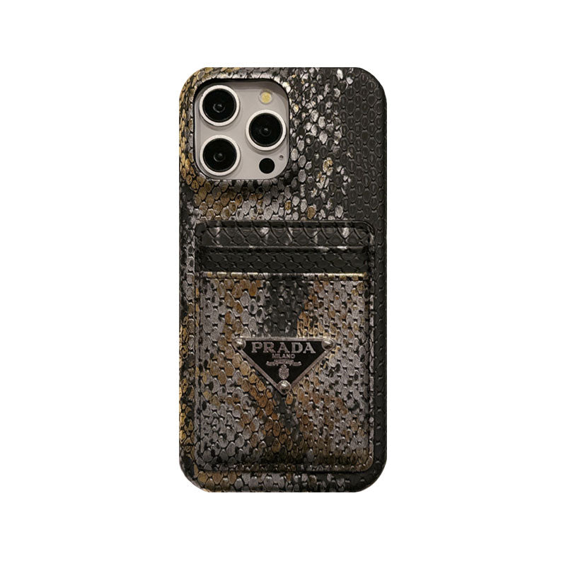 Leather Serpentine PR Phone Case with Card Holder — view 1