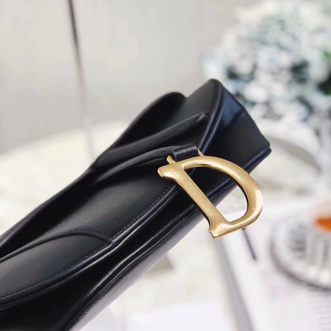 Dior Vintage Black Leather Saddle Bag with Gold Ornaments — view 4