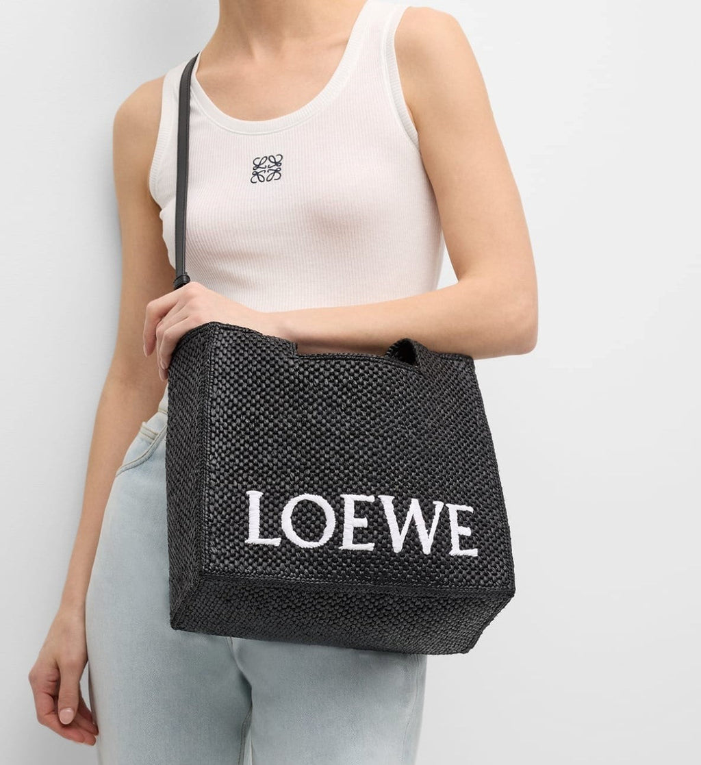 Loewe Logo Raffia Tote Bag - Black — view 2