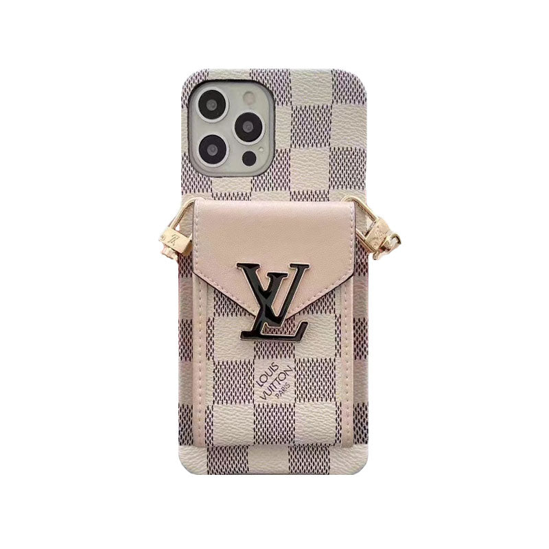 Monogram iPhone Case with Wallet and Strap White Grid — view 1