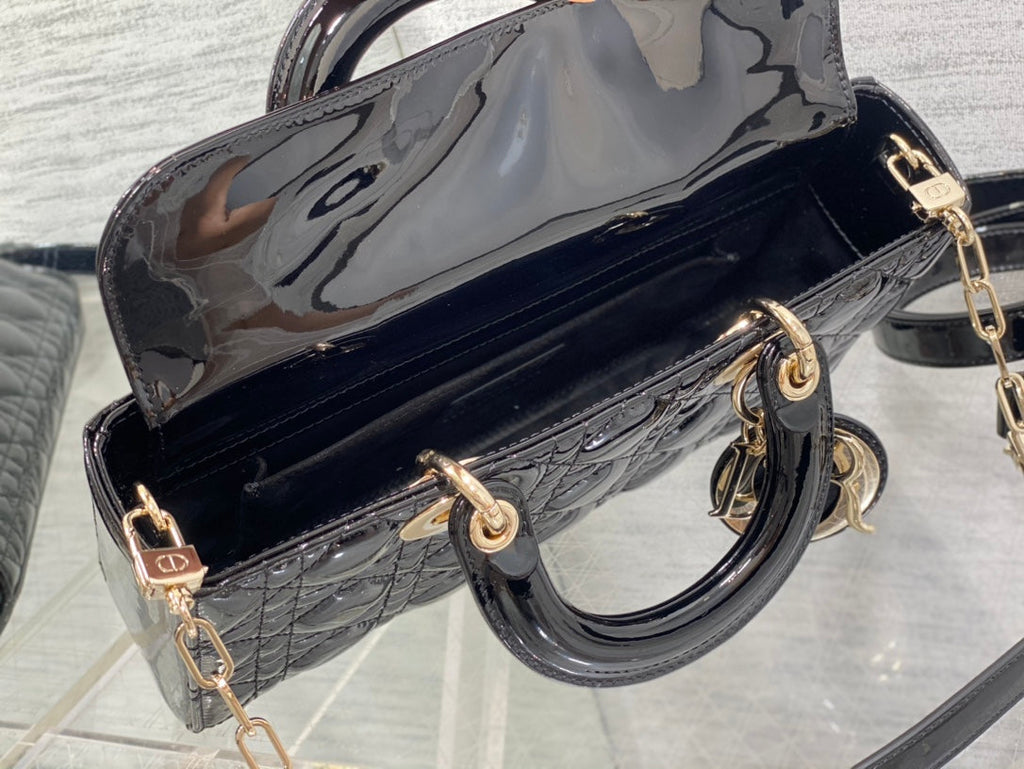 Dior Lady D-Joy Medium Patent Black Leather Bag — view 5