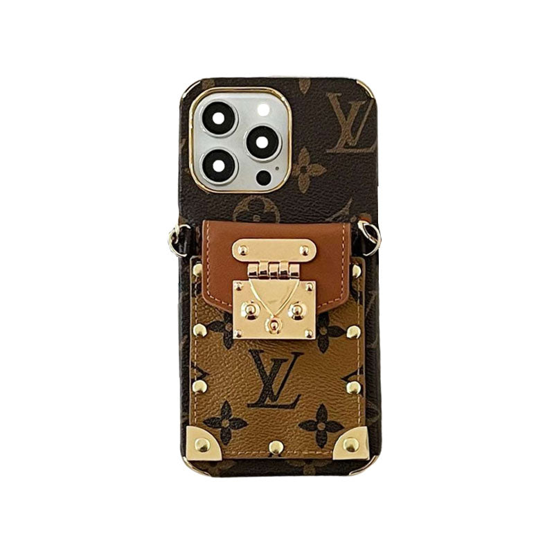 Monogram iPhone Case with Card Holder and Strap Brown — view 1