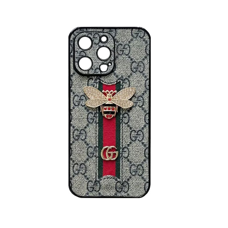 Classic Leather GG Bees Phone Case with Strap — view 1