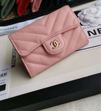 Chanel Caviar Chevron Quilted Compact Flap Wallet Pink - Matte Pink — view 1