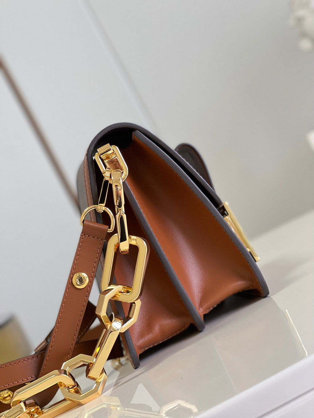 LV Dauphine MM Monogram Reverse Canvas Shoulder Crossbody Bag with Chain Strap and Leather Trim 25 cm - Brown — view 2