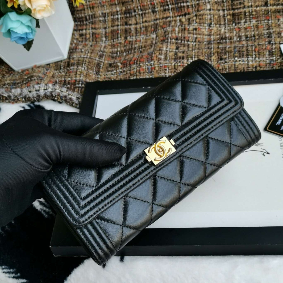 Chanel Boy Long Flap Wallet Lambskin - Black — view 4