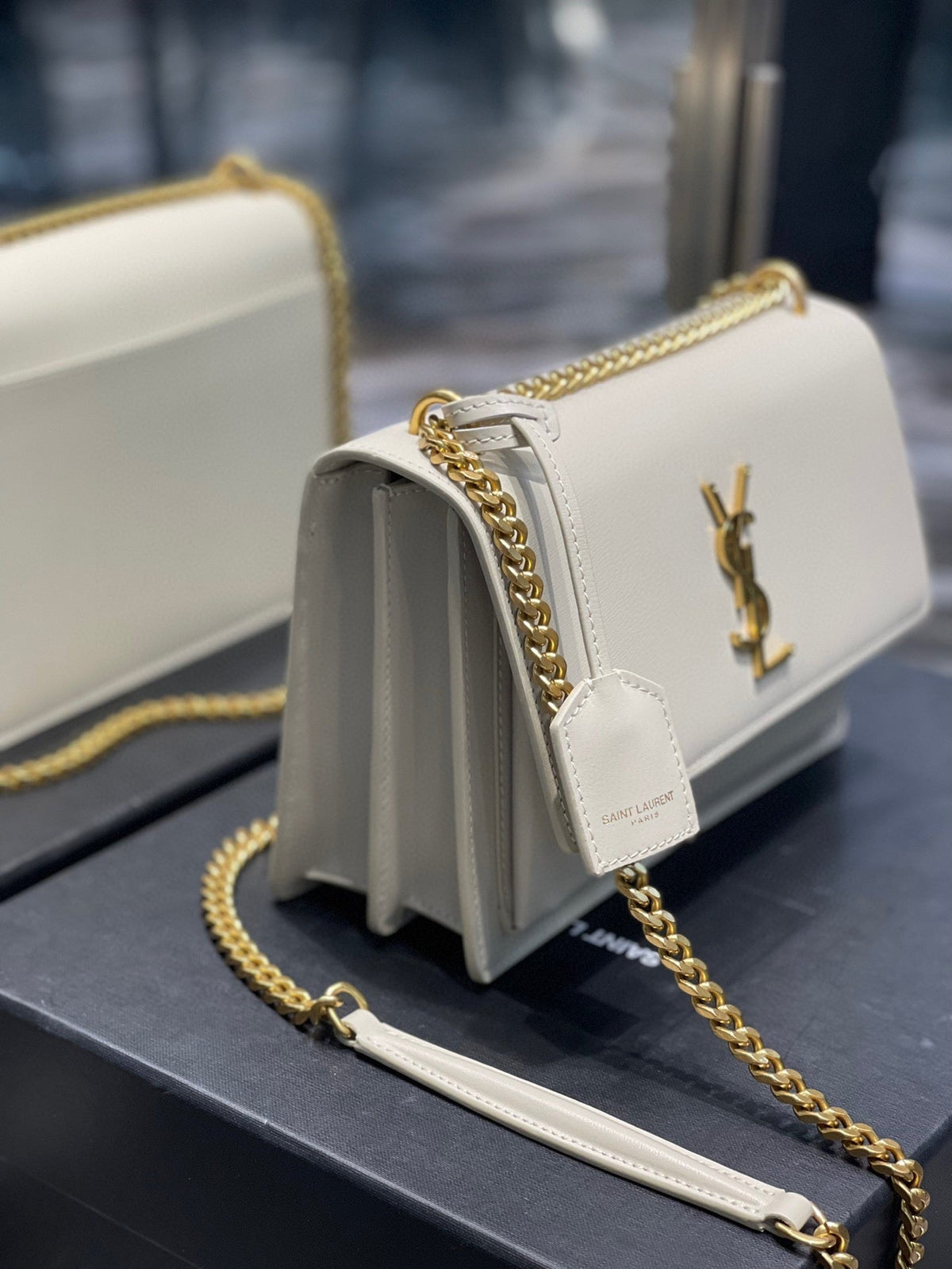 YSL Medium Sunset Bag 22 White Lambskin Gold Tone — view 2