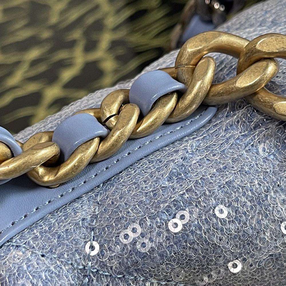 Chanel 19 Sequin Flap Bag - Light Blue — view 6