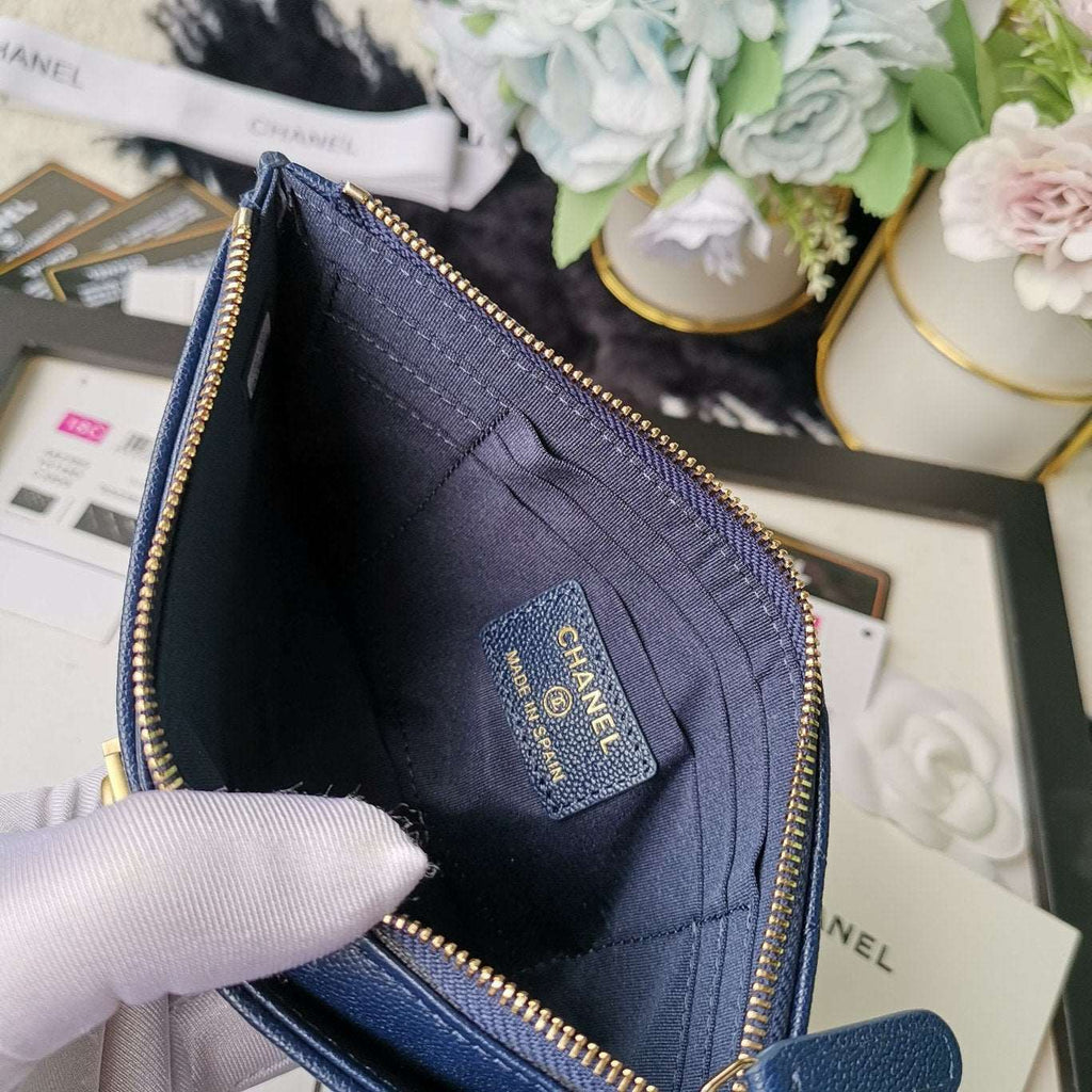 Chanel Caviar Quilted Classic Zip Boy Pouch - Navy — view 6