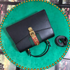 Gucci GG Sylvie Leather Medium Top Handle Bag - Black — view 5