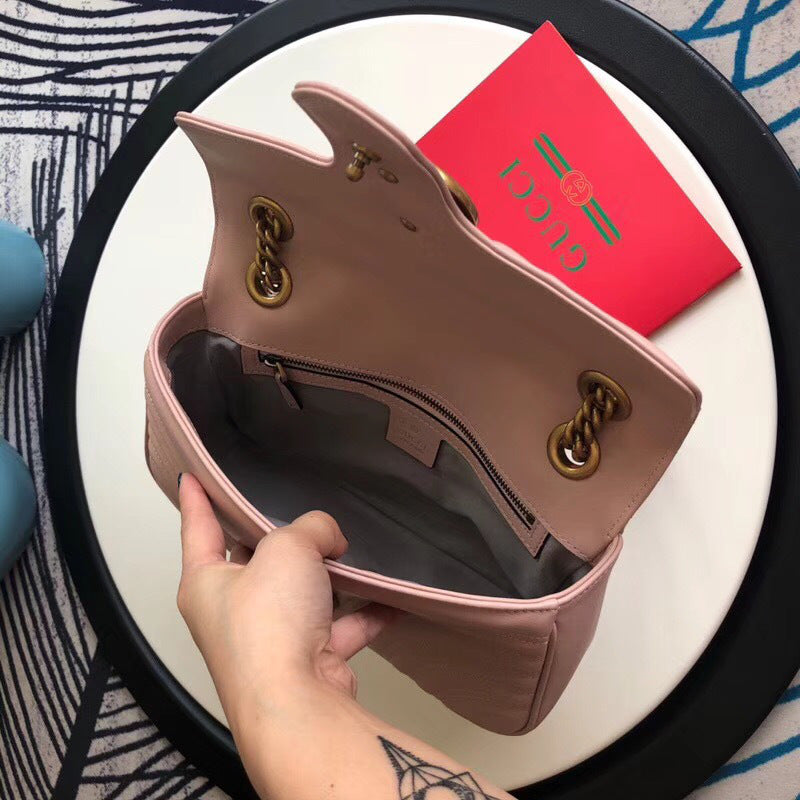 Gucci Marmont Matelass ̈¦ Shoulder Bag in Pink — view 3