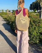 Prada Raffia Tote Bag-Khaki — view 5