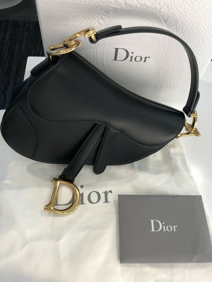 Dior Vintage Black Leather Saddle Bag with Gold Ornaments — view 6