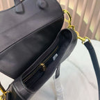 Dior Vintage Black Leather Saddle Bag with Gold Ornaments — view 7