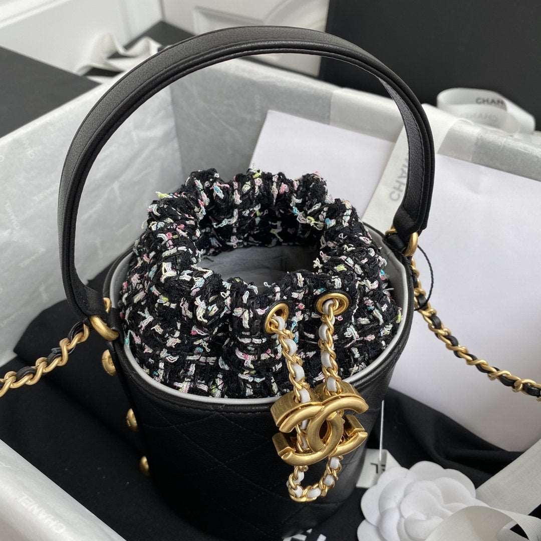 Chanel 2020 Tweed Soul Bucket Bag Black — view 7
