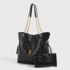 YSL Jamie 4.3 Large Pochon Leather Tote Bag - Black — view 3