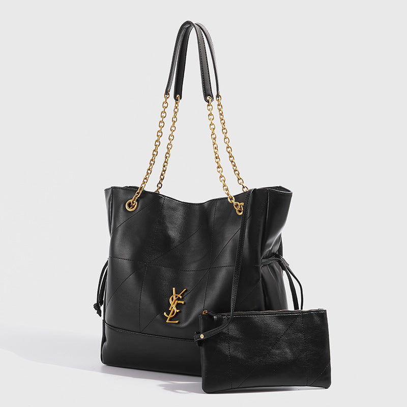 YSL Jamie 4.3 Large Pochon Leather Tote Bag - Black — view 3