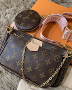 LV Multi Pochette Accessoires Monogram Canvas Crossbody Shoulder Bag with Pink Strap and Two Pouches — view 6