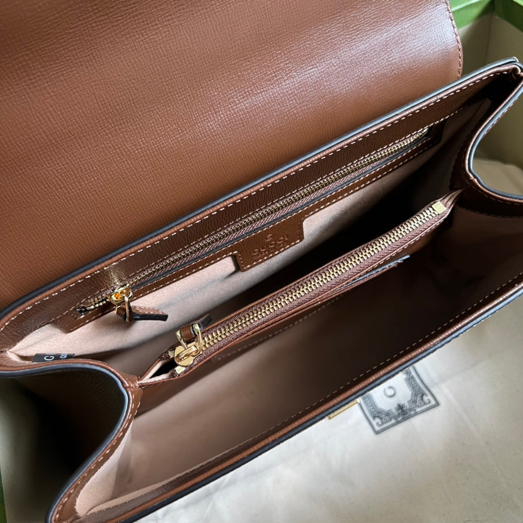 Gucci Horsebit 1955 Medium Ophidia and Brown Leather Handbag — view 7