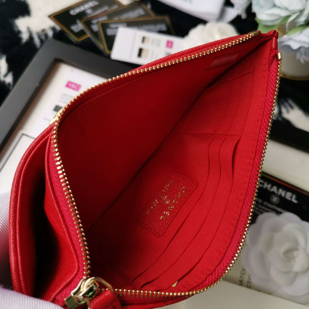 Chanel Caviar Quilted Zip Boy Pouch - Red — view 7