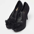 Dolce & Gabbana Black Floral Lace Bow Platform Peep Toe Pumps — view 1