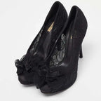 Dolce & Gabbana Black Floral Lace Bow Platform Peep Toe Pumps — view 1