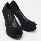 Dolce & Gabbana Black Floral Lace Bow Platform Peep Toe Pumps — view 2