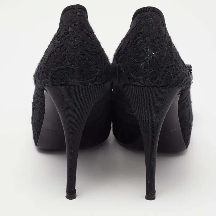 Dolce & Gabbana Black Floral Lace Bow Platform Peep Toe Pumps — view 3