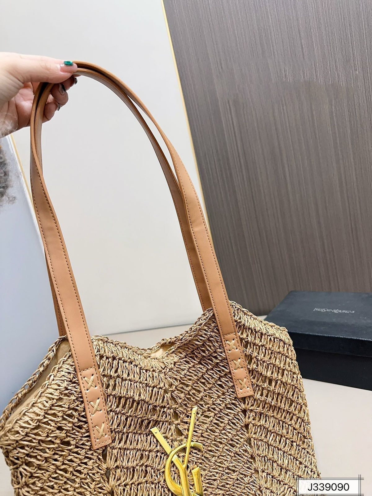 YSL Saint Laurent Vacation Casual Raffia Woven Tote Bag — view 10