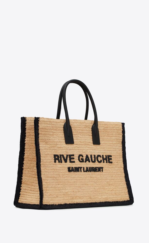 Saint Laurent Rive Gauche Tote Bag in Raffia and Leather - Straw — view 3