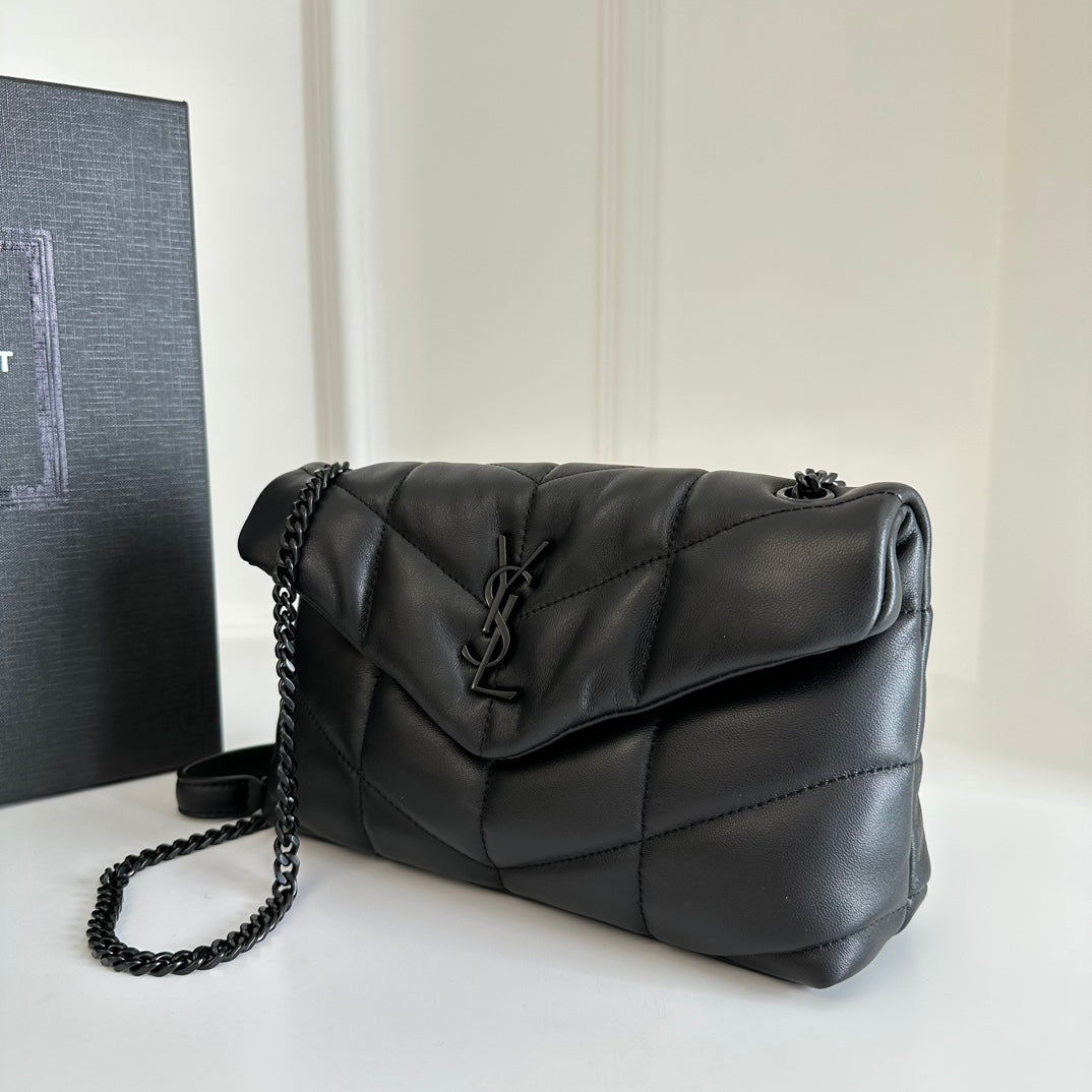 YSL Loulou Puffer Toy Bag in Quilted Lambskin Black Size 23x15.5x8.5 — view 2