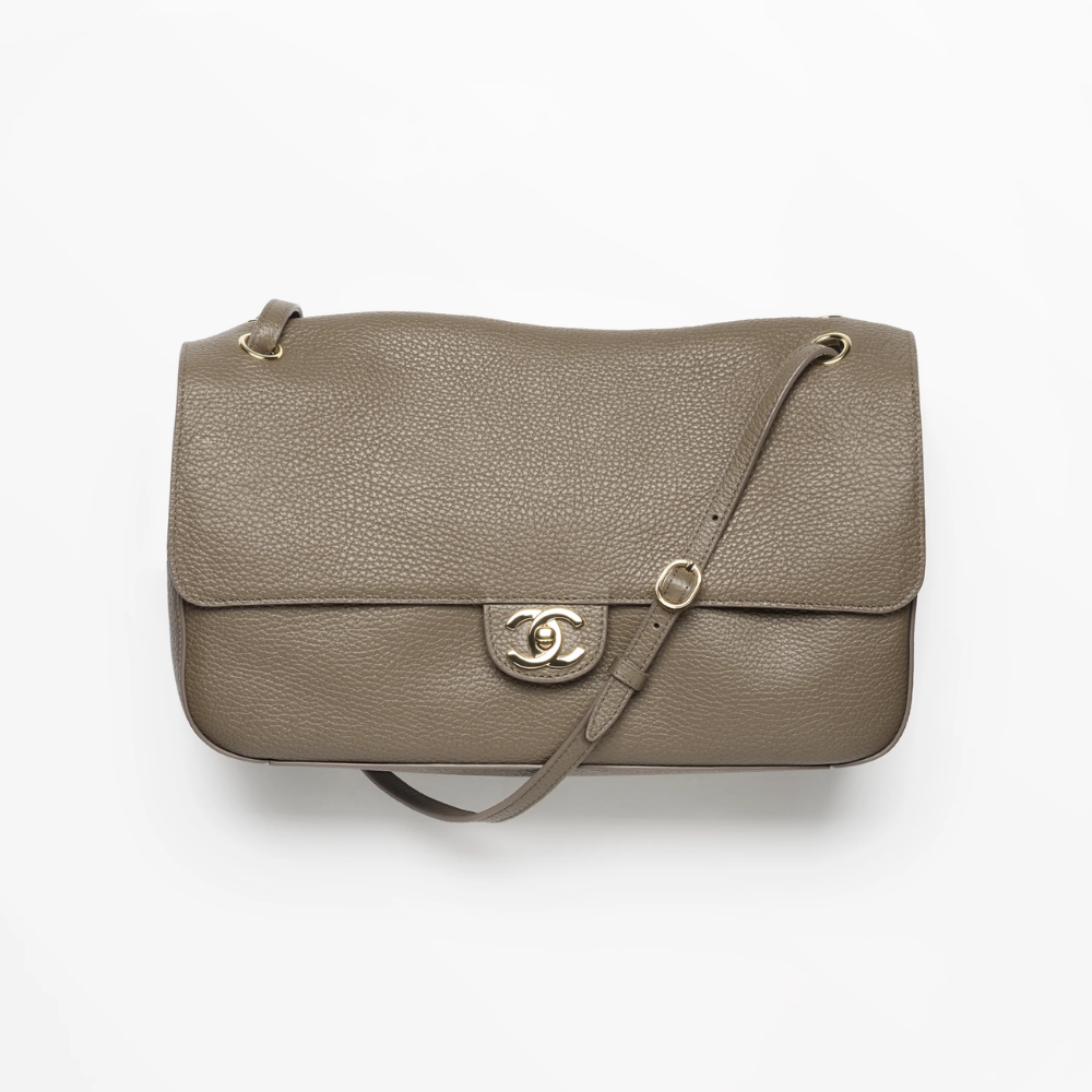 Chanel Maxi Flapbag Gold-Tone - Dark Khaki — view 1