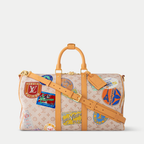 LV Keepall Bandoulière 45 Monogram Dune Canvas Travel Handle Shoulder Bag with Leather Trim and Travel Patches — view 1