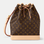LV Noé Monogram Canvas Bucket Shoulder Bag with Leather Trim and Drawstring Closure - Brown — view 1