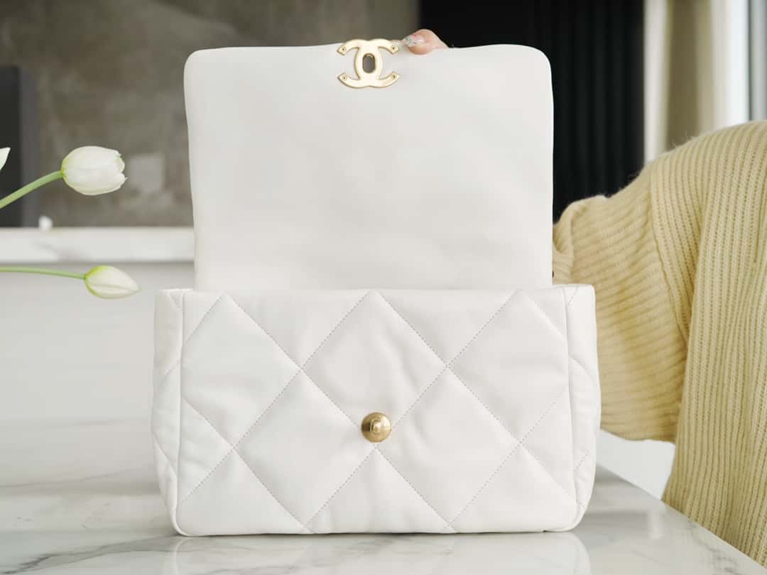 Chanel 19 Large Handbag Lambskin Gold AS1161 White — view 6