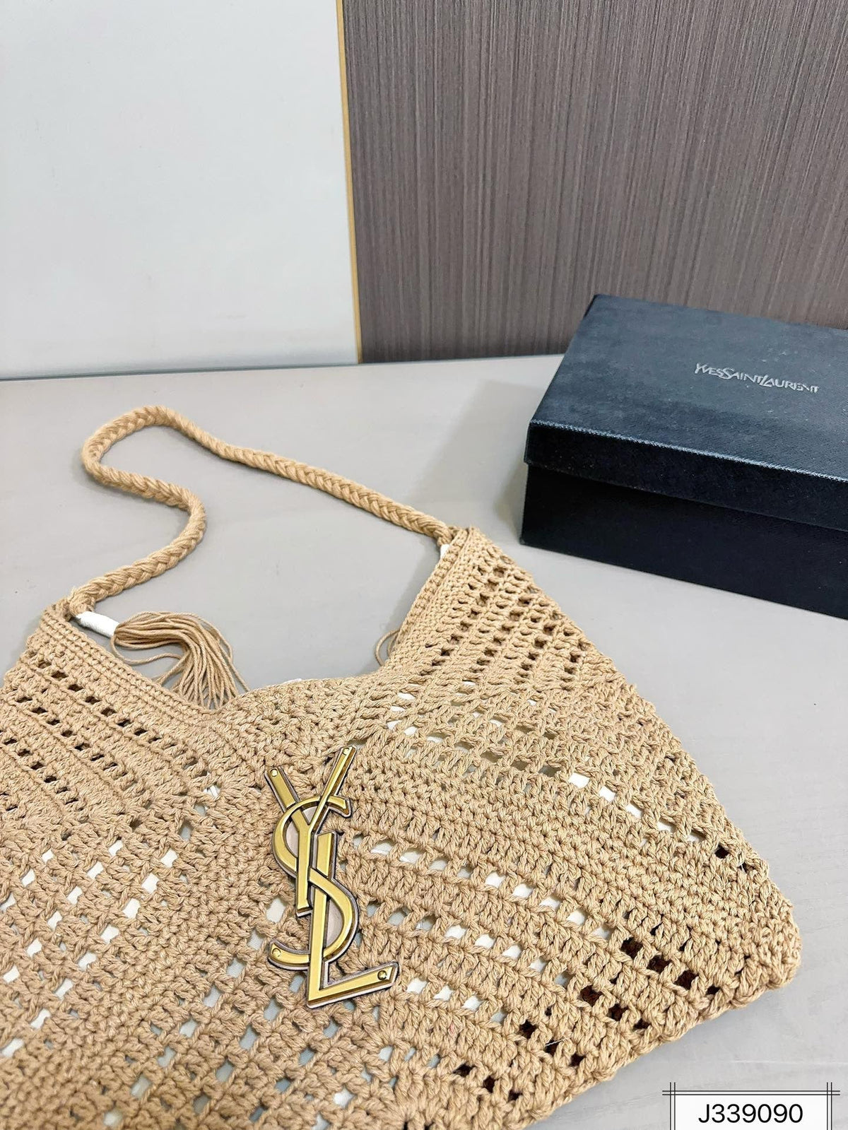 Saint Laurent YSL Raffia Tote Bag Beach Casual - Brown — view 7