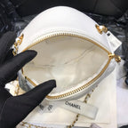 Chanel Runway White Lambskin Leather Diamond Cut Bag Gold Chain — view 6