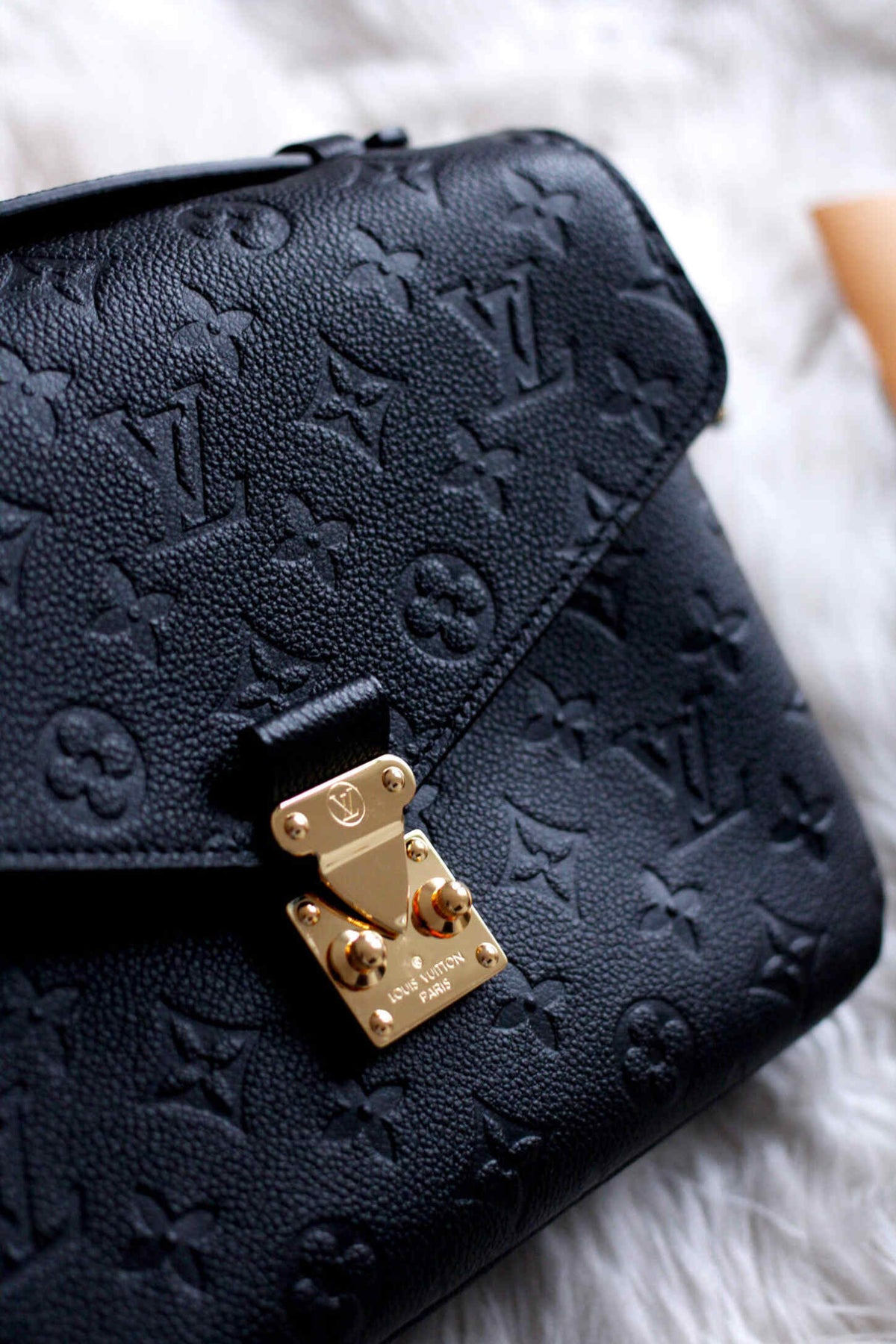 LV Pochette Métis Monogram Empreinte Leather Handle Crossbody Bag with Navy Blue Leather Trim — view 6
