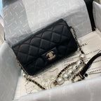 Chanel Pearl Logo Strap Flap Bag Black — view 1