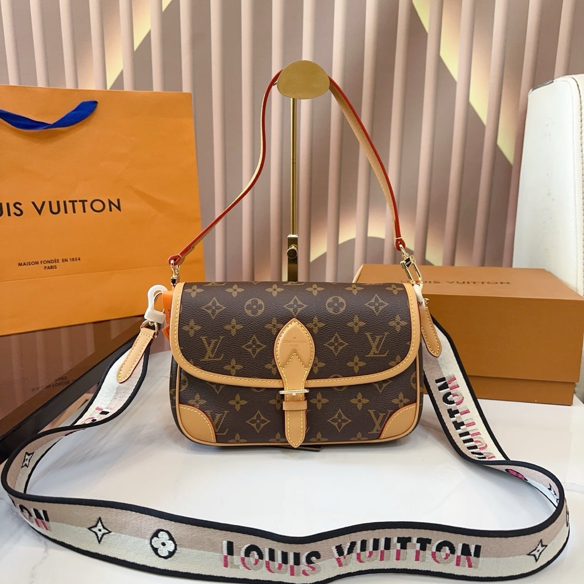 LV Diane Monogram Canvas Crossbody Bag with Embroidered Adjustable Strap — view 1