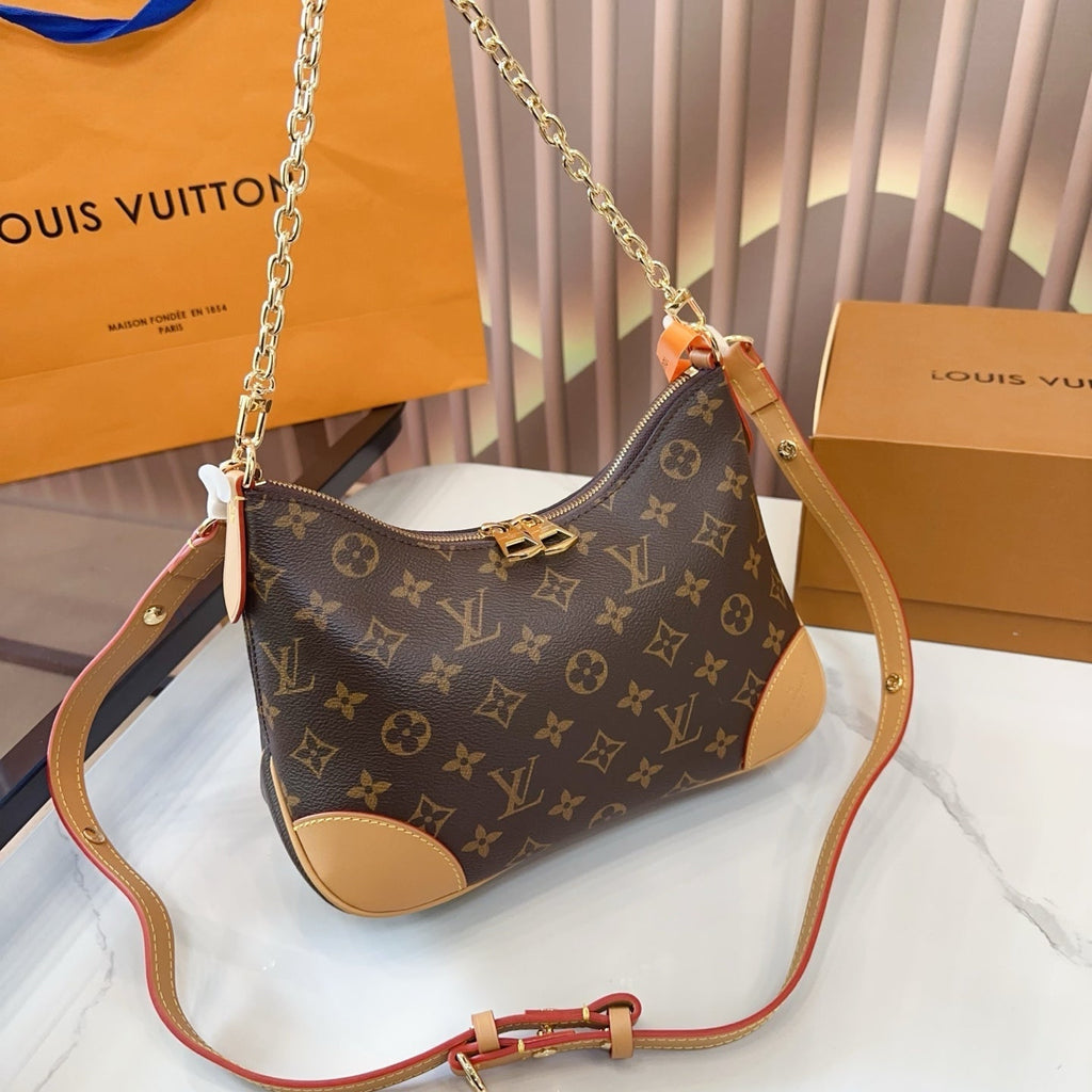 LV Boulogne Monogram Canvas Shoulder Crossbody Bag with Chain Strap and Leather Corners — view 2