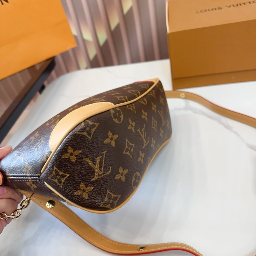 LV Boulogne Monogram Canvas Shoulder Crossbody Bag with Chain Strap and Leather Corners — view 4