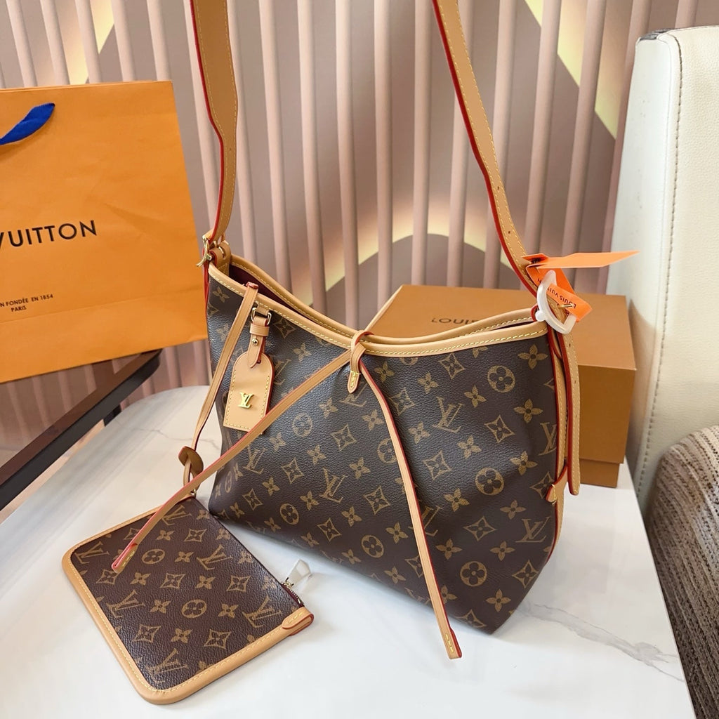 LV Carryall PM Monogram Canvas Tote Shoulder Bag with Leather Trim and Pouch — view 2