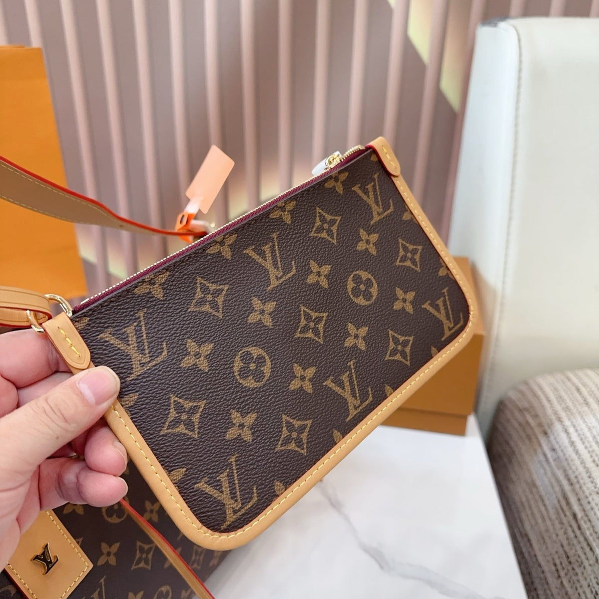 LV Carryall PM Monogram Canvas Tote Shoulder Bag with Leather Trim and Pouch — view 4