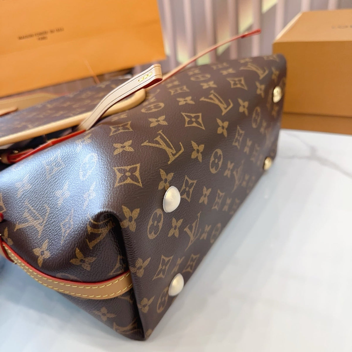 LV Carryall PM Monogram Canvas Tote Shoulder Bag with Leather Trim and Pouch — view 5