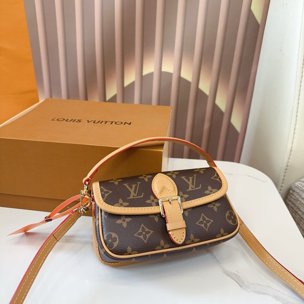 LV Diane PM Monogram Canvas Shoulder Crossbody Bag with Leather Trim and Adjustable Strap — view 1