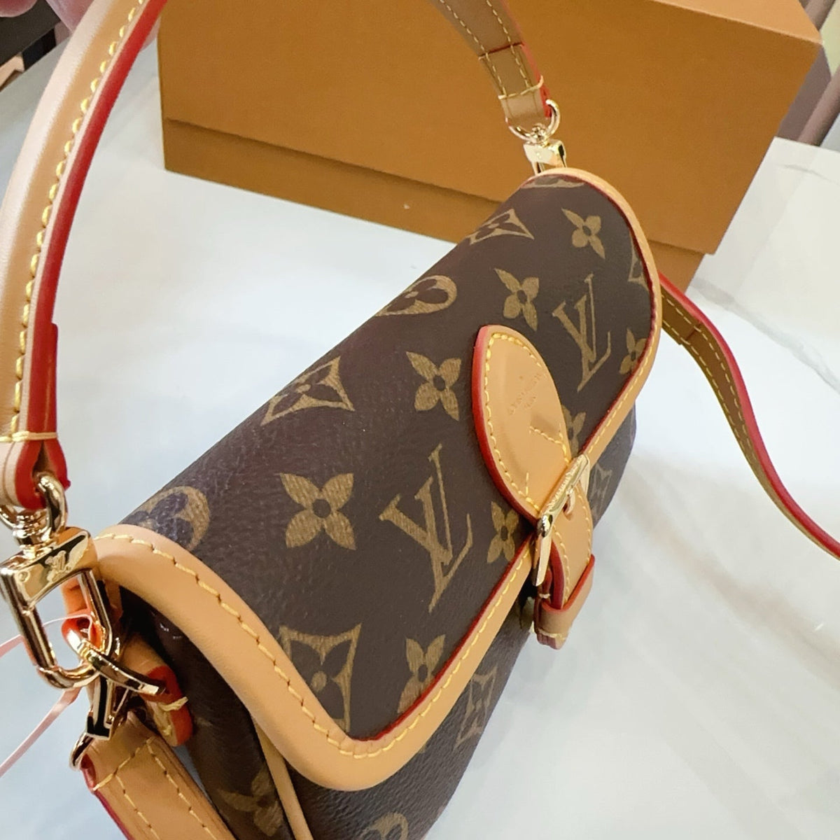 LV Diane PM Monogram Canvas Shoulder Crossbody Bag with Leather Trim and Adjustable Strap — view 3