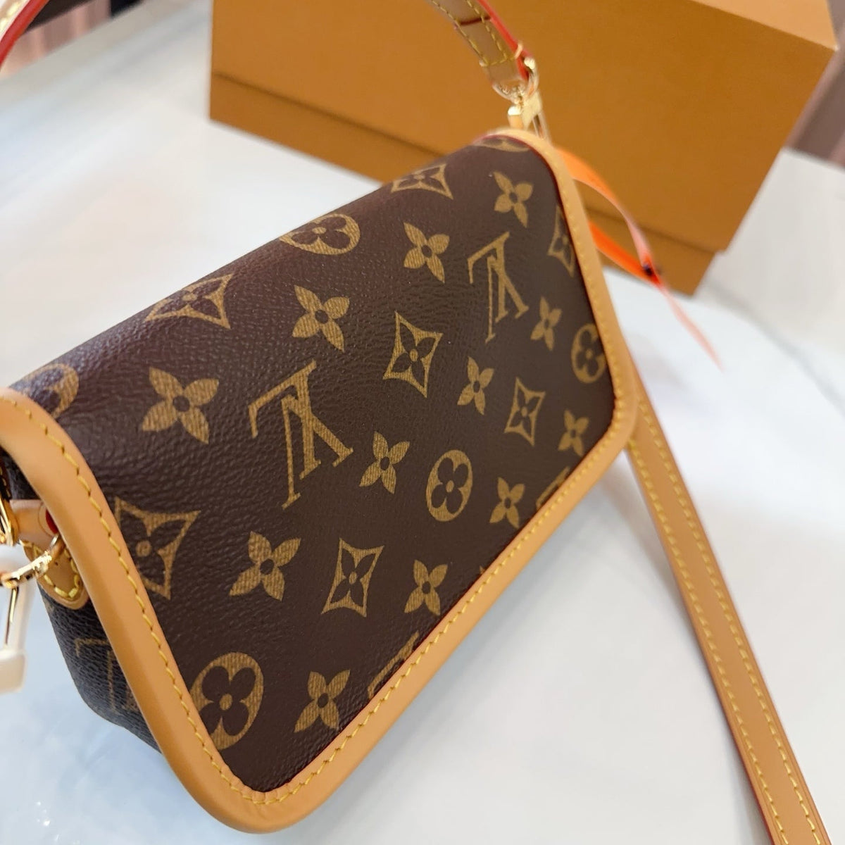 LV Diane PM Monogram Canvas Shoulder Crossbody Bag with Leather Trim and Adjustable Strap — view 5