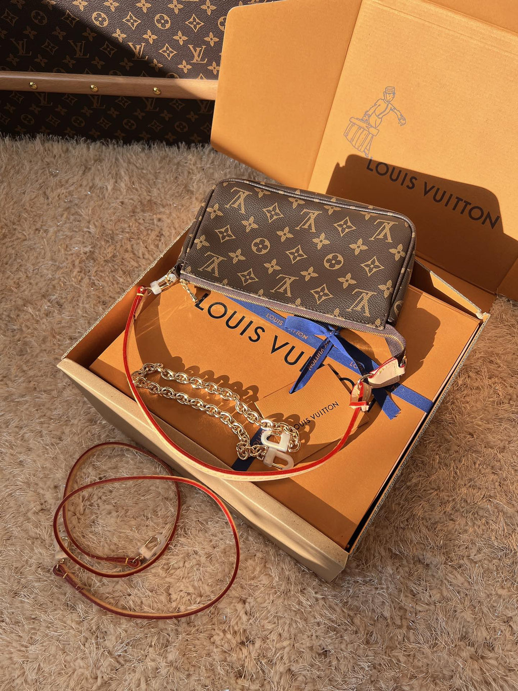 LV Pochette Accessoires Monogram Canvas Shoulder Crossbody Bag with Leather Strap — view 2