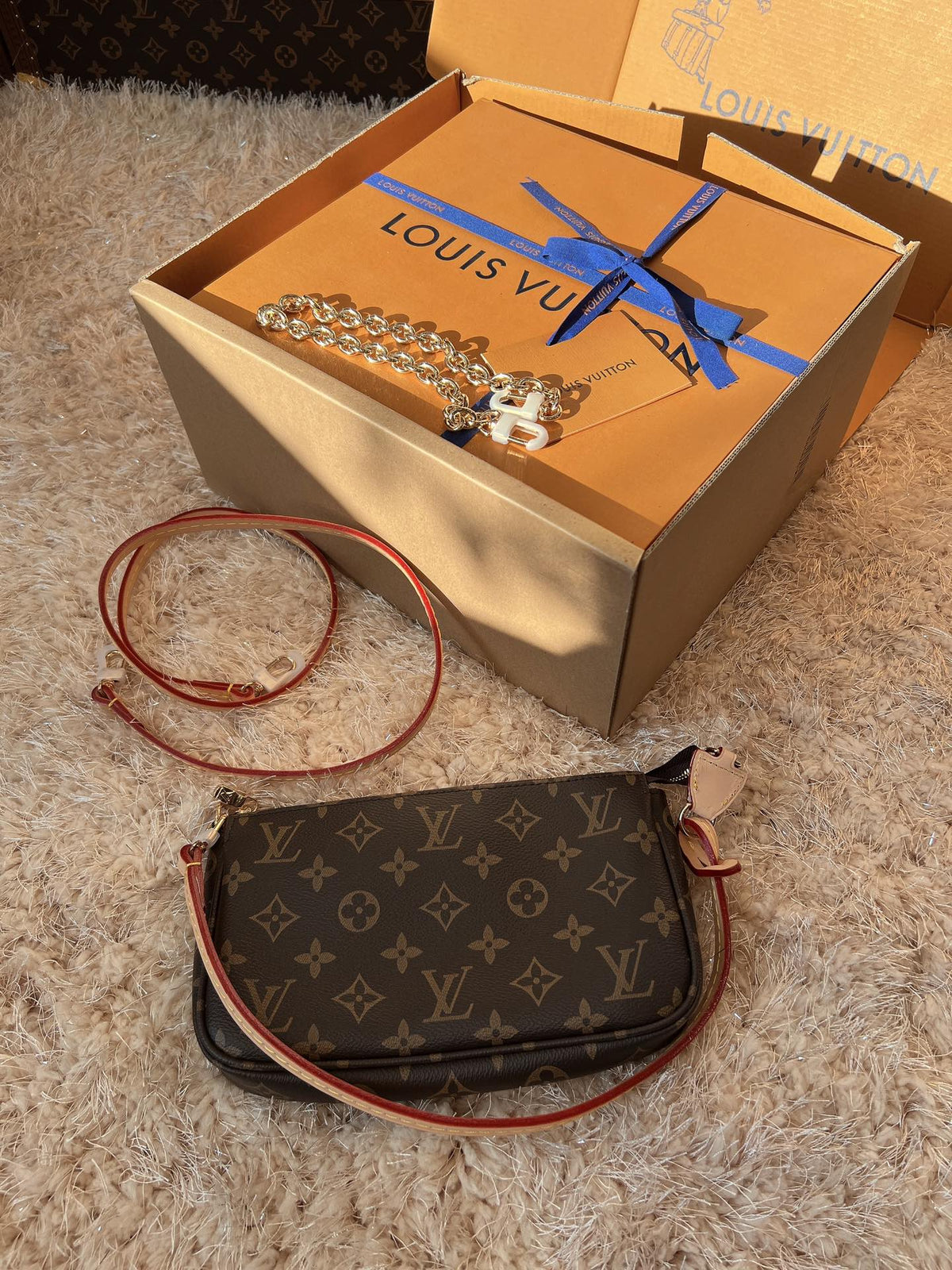 LV Pochette Accessoires Monogram Canvas Shoulder Crossbody Bag with Leather Strap — view 4